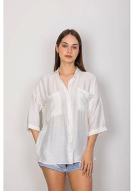 Resim Cepli Salaş Gömlek T1010 Beyaz 