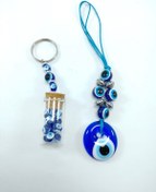 Resim Ennea Art Cam Nazar Boncuğu Araba Dikiz Ayna Süsü Şişe Nazarlık Anahtarlık El Yapımı Ikili Hediyelik Set 