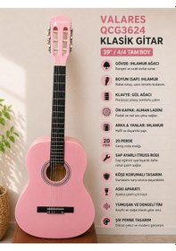 Resim Valares Qcg3624 Klasik Gitar Soft Pembe Tasarım 39 4/4 Sap Ayarlı Köşe Korumalı Askı Aparatlı Yumuşak Tını 