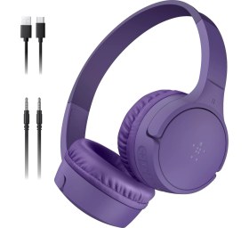 Resim Belkin Soundform Mini Kablosuz Çocuk Kulaklığı, Entegre Mikrofonlu ve Eğlenceli Çıkartmalı, 30 Saat Oynatma - Ders, Tatil, Iphone, Ipad, Galaxy Için Kulak Üstü Kulaklık, Lila 
