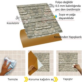 Resim Tink Kendinden Yapışkanlı KahverengiTaş Duvar Desenli Pvc Karo 30X30 cm 4'lü 0,36 M2 