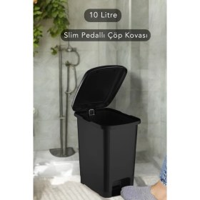 Resim PremiumPort Şık Siyah 10L Pedallı Banyo ve Mutfak Çöp Kovası 