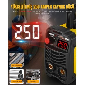 Resim Dager MMA250 250 Amper Inverter Mini Çanta Kaynak Makinesi Seti | IGBT | Dijital Ekran | Elektrod + Maske + Eldiven 