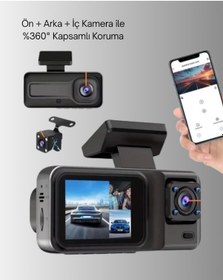 Resim Techmrt 3 Kameralı Araç İçi Kayıt Cihazı 1080p Full Hd Gece Görüşlü Ve Wi-fi Bağlantılı 