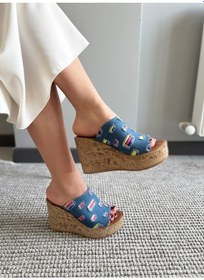 Resim Asmi Shoes Kadın Limo Mavi Kot Dolgulu Mantar Taban Terlik 10 Cm Mavi 