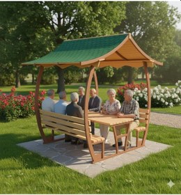 Resim Japon Çatılı Piknik Masası Ptb12m, Metal 8 Kişilik-345 