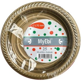 Resim My-ebi Altın Renkli Parti Davet Plastik Tabak - 17 Cm. - 25 Adetlik Paket Altın 