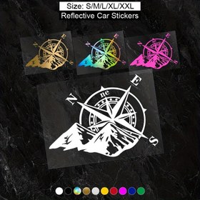 Resim Yansıtıcı Pusula ve Dağ Yansıtıcıları Arabalar ve Motosikletler için - Yüksek Parlaklıkta Vinil, Kendinden Yapışkanlı, Macera Temalı Stickerlar Araç Özelleştirmesi için, Dağ Yansıtıcısı 