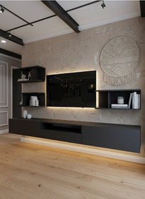 Resim Resital Ledli Duvara Monte Tv Sehpası - Antrasit - W6014-4 Antrasit 