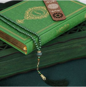 Resim İkranur Hediyelik Ahşap Kitaplık Ve Kuran Rahlesi, Seccade, Tesbih, Kur'an-ı Kerim, Ayraçlı Paket - Yeşil 