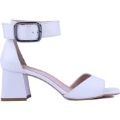 Resim Shoetyle - Bej Rengi Hakiki Deri Kadın Topuklu Sandalet 