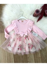 Resim Retro Women Kız Çocuk Çiçekli Toz Pembe Doğum Günü Abiye Prenses Şık Elbise Pembe 