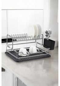 Resim Füme Renk Paslanmaz Alüminyum Bulaşıklık 2 Katlı - Modern Mutfak Tabaklık Lavabo Üstü Raf Füme 