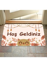 Resim Dijital Baskılı Hoş Geldiniz Yazılır Desenli Dekoratif Dış Kapı Önü Ve Iç Mekan Paspası Yıkanabilir Krem 