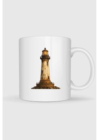 Resim Deniz Feneri Denizci Logo Tasarımlı Kupa Bardak Beyaz 