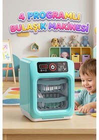 Resim Pilli Işıklı Sesli 11 Parçalı Aparatlı Eğitici Evcilik Oyuncak Bulaşık Makinesi 