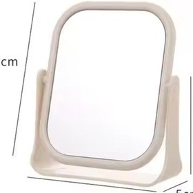 Resim Ayn-15 Çift Taraflı Açısı Ayarlanabilir Masa Üstü Makyaj Aynası - Ev-ofis Masa Aynası Dikdörtgen Açık Bej 