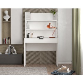 Resim Armi Tek Çekmeceli Kitaplıklı Çalışma Masası Beyaz 