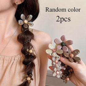 Resim Kadınlar için Vintage Zarif Çiçekli Kabarcık Braided Saç Tokası - Şık Spiral Elastik At Kuyruğu Tutucu, Reçine Çiçek Detayları ile İdeal Sevgililer Günü Hediyesi, Romantik Hediye | Vintage Çiçek Tasarımı | Yumuşak Dokulu, At Kuyruğu Tutucu 