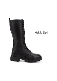 Resim Gönderir Kadın Siyah Floter Fermuarlı Kalın Topuklu Hakiki Deri Postal Çizme Gkzc13446548 Siyah 