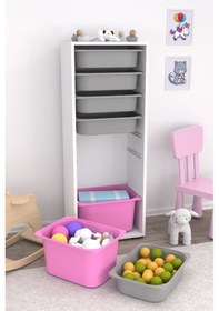 Resim Pratico Zola 7 Sepetli Çok Amaçlı Oyuncak Dolabı Pembe - Gri 