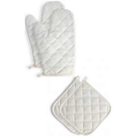 Resim Yanmaz Ve Isıya Dayanıklı Fırın Eldiveni Ve Tutacak 2 Eldiven, 2 Tutacak Bej 