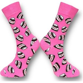 Resim Me-vo Tekli Pembe Renkli Bay/bayan Unisex Esnek Nem Alabilen Pamuklu Çikolata Desenli Soket Çorap Pembe 