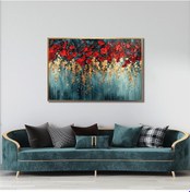 Resim Yağlı Boya Dokulu Tablo Soyut Kırmızı Çiçekler Altın Çerçeveli U02021-178876 