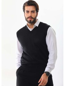 Resim Günay Erkek V Yaka Yün Süveter 1000 Siyah 