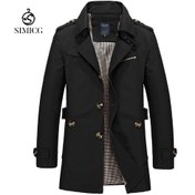 Resim Erkek Sonbahar/kış Günlük Orta Uzunlukta Saf Pamuklu Yıkanmış Trençkot Siyah 