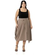 Resim Büyük Beden Asimetrik Kesim Kuşgözü Detaylı Tek Cepli Midi Vizon Etek Vizon 