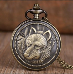 Resim keyfimshop Kişiye Özel Yalnız Kurt Kabartmalı Quartz Köstekli Kolye Saat 