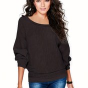 Resim Kadınlar İçin Şık Yarasa Kollu Kazak - Kışlık Sıcak Bol Kesim Yarasa Kollu Ceket, Yuvarlak Yaka Uzun Kollu Bluz, Makinede Yıkanabilir Düz Renk Sonbahar Kış Giyimi, Günlük ve Yarı Resmi Kullanım İçin 