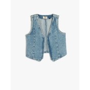 Resim Koton Yıldız Detaylı V Yaka Kız Çocuk Crop Denim Yelek 5SKG20012AD (5SKG20012AD) 