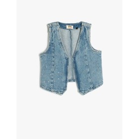 Resim Koton Yıldız Detaylı V Yaka Kız Çocuk Crop Denim Yelek 5SKG20012AD (5SKG20012AD) 
