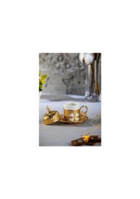 Resim Sena Yonca Desenli Porselenli 4 Parça Altın Renk Fincan 