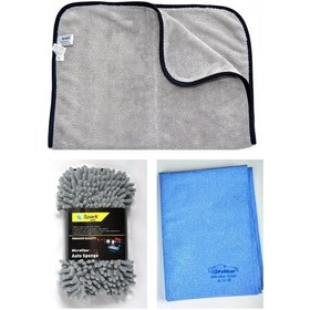 Resim Spark 2315 Oto Kurulama Havlusu & Spark 7040 Oto Yıkama Süngeri & Polikur 3356 Güderi Bez 3'lü Set 