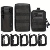 Resim 3'lü Paket Molle Kılıfı Su Şişesi Tutucu, Kompakt Utilite EDC Bel Çantası Seti - 5 D Tokası ve 1 Amerikan Bayrağı Rozeti Dahil 