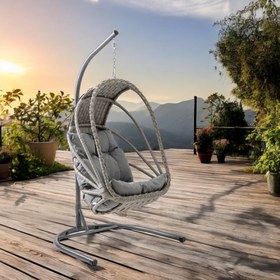 Resim Rehome Enez Tek Kişilik Rattan Bahçe Salıncağı | Gri 
