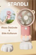 Resim BK Commerce Pembe Şarjlı Telefon Standlı Taşınabilir Mini Masa Vantilatörü - Mini Fan 