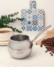 Resim Gzro 600 Ml Gümüş Kulplu Küre Çelik Cezve Sütlük 