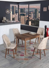 Resim İnjir Home Lucy Serisi Barok Ceviz Sabit Yemek Ve Mutfak Masa Takımı 4 Sandalyeli - Cappucino 