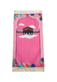Resim Kabeli Çiçek Desenli Çocuk Seccadesi Pembe Pembe 