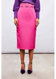 Resim Sateen Kemerli Kalem Etek - Fuşya 
