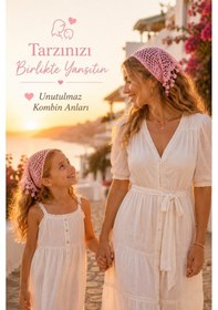 Resim Anne Kız Kombin Bandana El Örgüsü Saç Bandı Bohem Stil Ayarlanabilir 2li Set Pembe321 