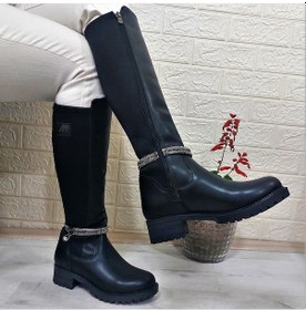 Resim M.p 2753 Siyah Taşlı Ligralı Fermuarlı 45cm Bayan Çizme 001 