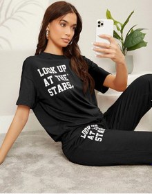 Resim Ribana 2li T-shirt Eşofman Altı Jogger- Siyah Alt Üst Eşofman Takım Oversize Bisiklet Yaka Siyah 