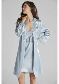 Resim Pierre Cardin 6965 Altılı Saten Gecelik Sabahlık Takımı Mist Mist 
