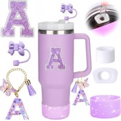 Resim 30oz 40oz Tumbler için 6 Parça Aksesuar Seti, Glitter Baş Harf Sticker, 10mm Pipet Üstü Kapak, Reçine Harf Charm ile Kelebek, 2 Adet Dökülme Önleyici Tıp ve Silikon Koruyucu Bot Dekorasyon Hediyesi İçin 