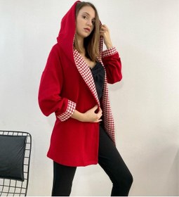 Resim Mois Atelier Kazayağı Detaylı Kırmızı Triko Hırka, Tasarım, Hediye, Büyük Beden, Tesettür Kırmızı 